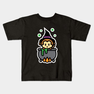 Monkey Witch Halloween Bambu Brand Momo Boiling Pot Kids T-Shirt